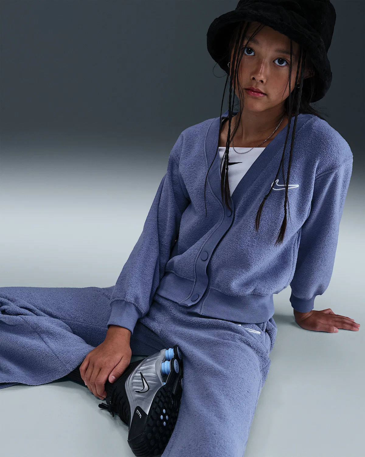 Детская (для девочек) флисовая кофта с длинным рукавом Nike Sportswear, World Indigo/White — фото 3