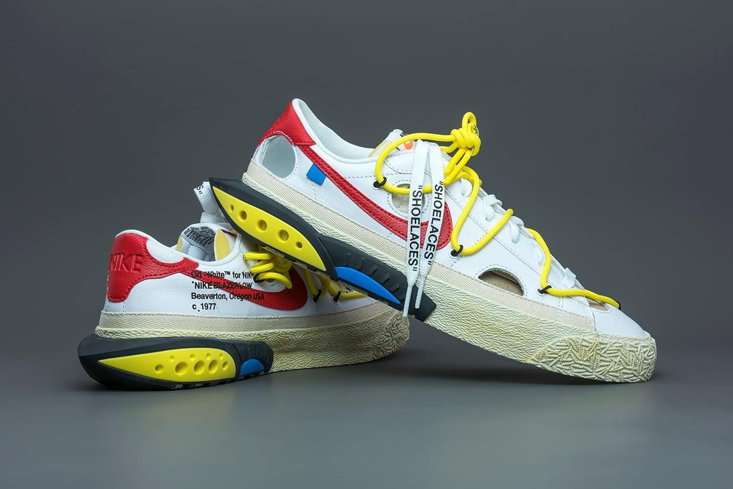 Nike Мужские кроссовки Blazer Low DH7863 001 Off-White - Black/Electro Green - Size, White/Red — фото 3