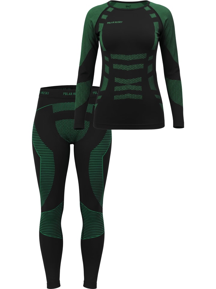 

Женский функциональный спортивный комплект нижнего белья, рубашка и брюки зеленого/черного цвета normani