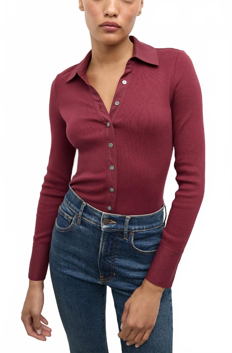 

Scottie Mixed Media Top In Wine Veronica Beard, wine