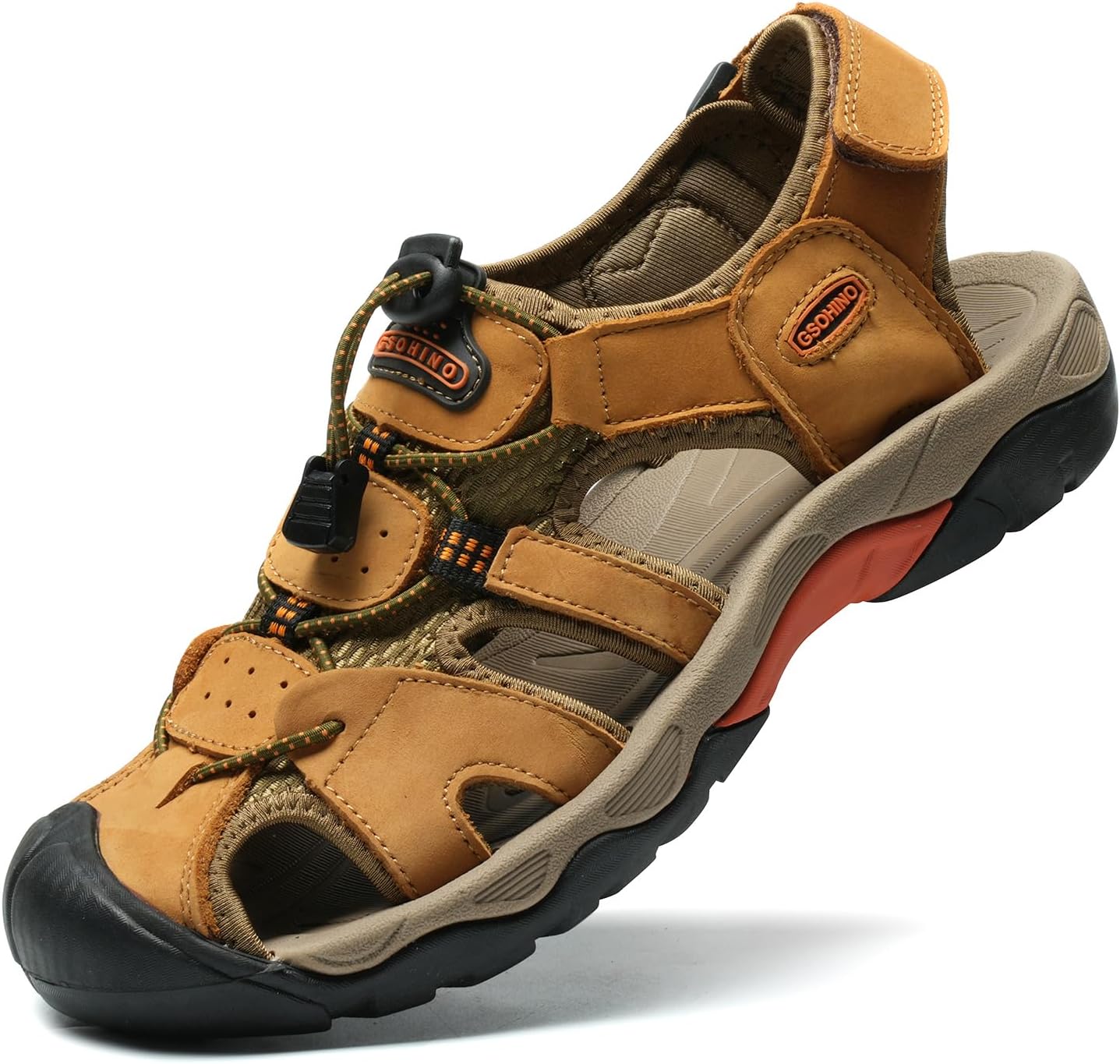 

Мужские кожаные спортивные сандалии для мужчин с закрытым носком, для походов, на открытом воздухе, повседневная прогулочная обувь, водные туфли, летние сандалии рыбака, ручная работа Gsohino, желтый