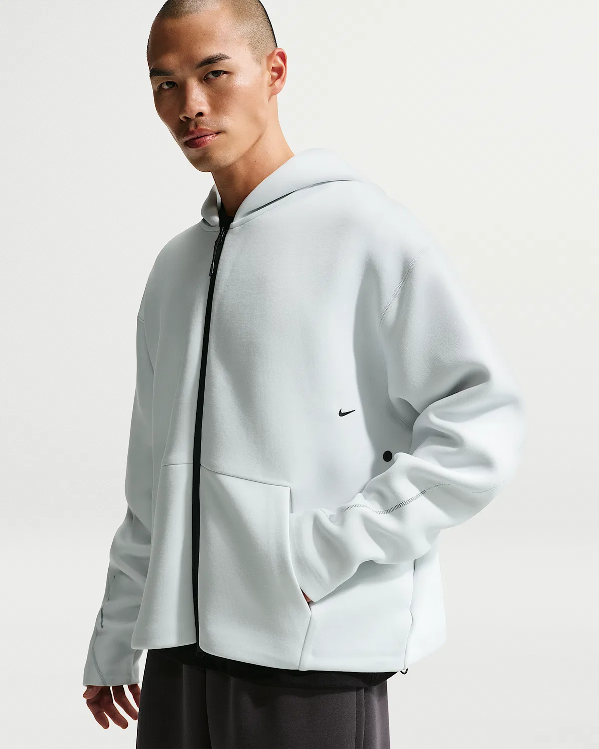 Мужская флисовая худи на молнии Nike Tech, Off White/Black