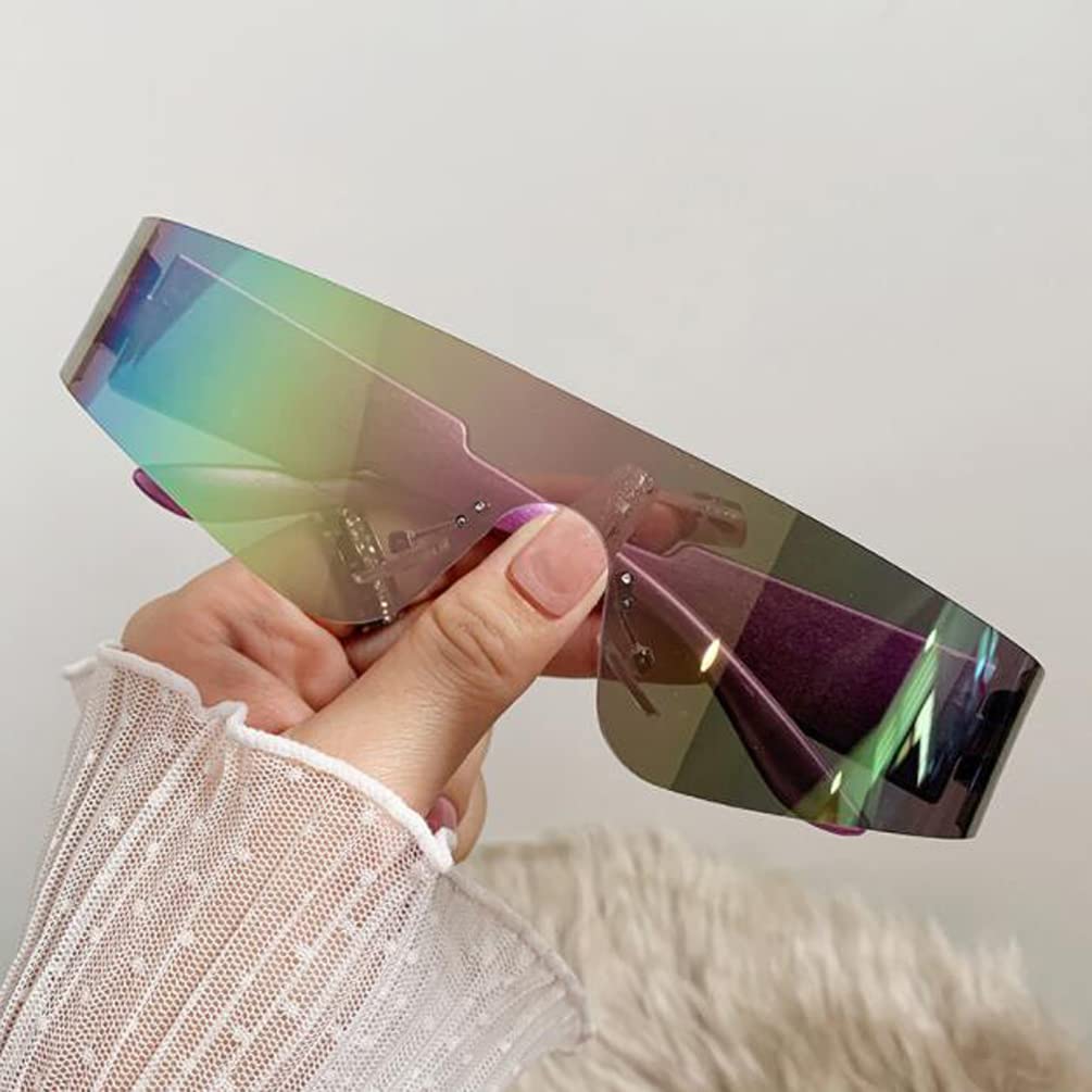 

Солнцезащитные очки Y2K с футуристическим дизайном, цельные солнцезащитные очки специальной формы, без оправы, для мужчин и женщин (фиолетовая оправа, фиолетовые блестки) Pub, Purple Frame Purple Powder Flakes