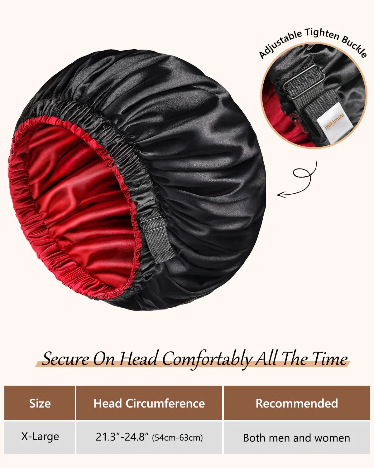 Шапочка для душа Satin Bonnet 2 Pack, X-Large, mikimini, black/red — фото 4