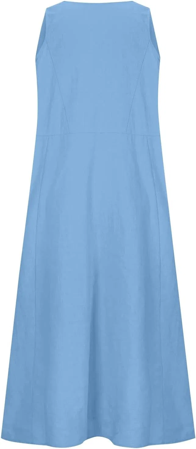 Женское летнее платье миди на молнии с карманами, Light Blue — фото 4