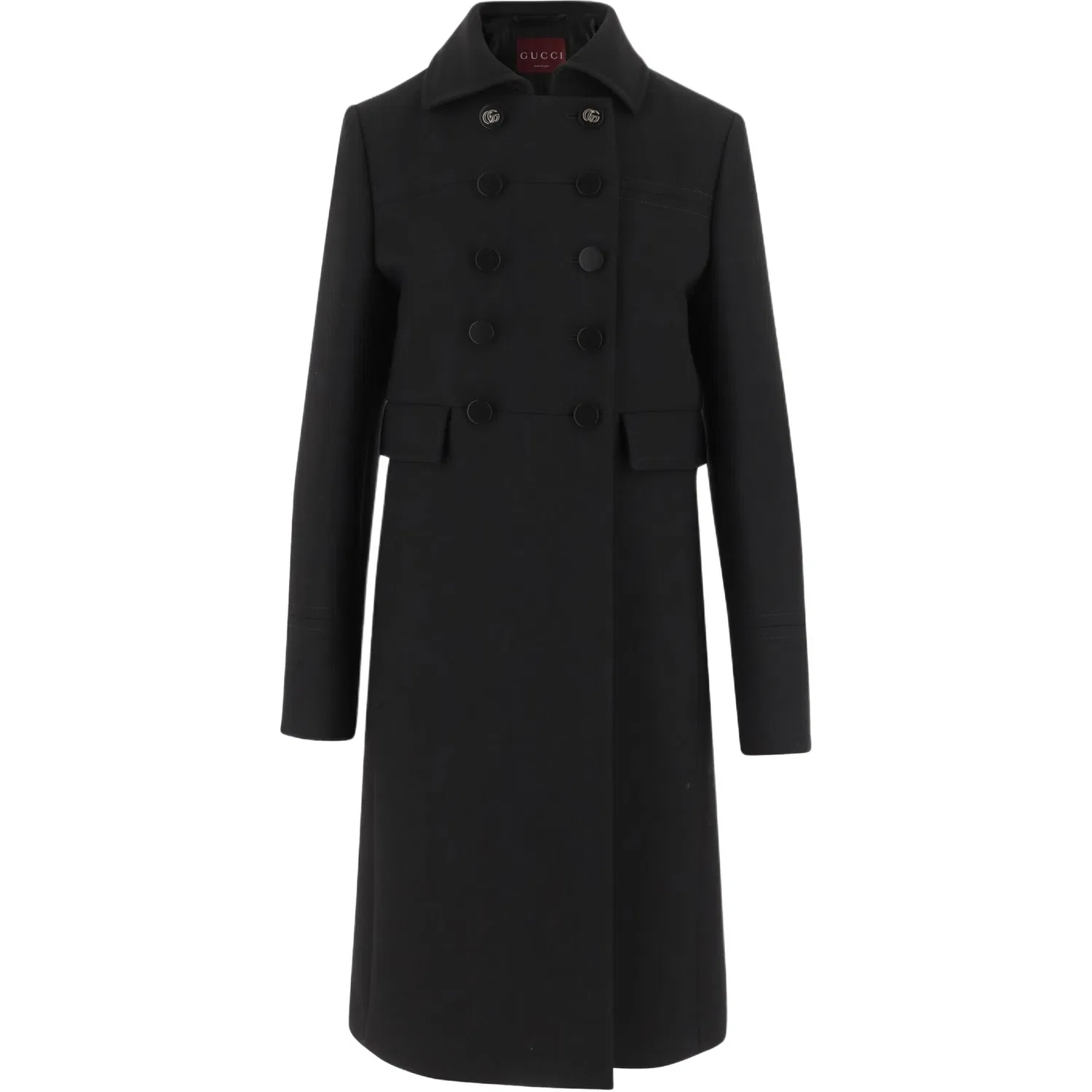 Пальто GUCCI с лацканами, элегантный крой, черный