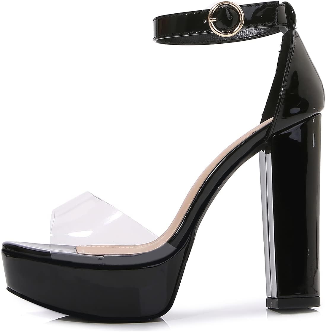 

Женские босоножки LizFoYa с прозрачными ремешками, массивным каблуком, открытым носком, для вечеринки, выхода в клуб, на танцпол, на платформе и с каблуком-стилетто, черный