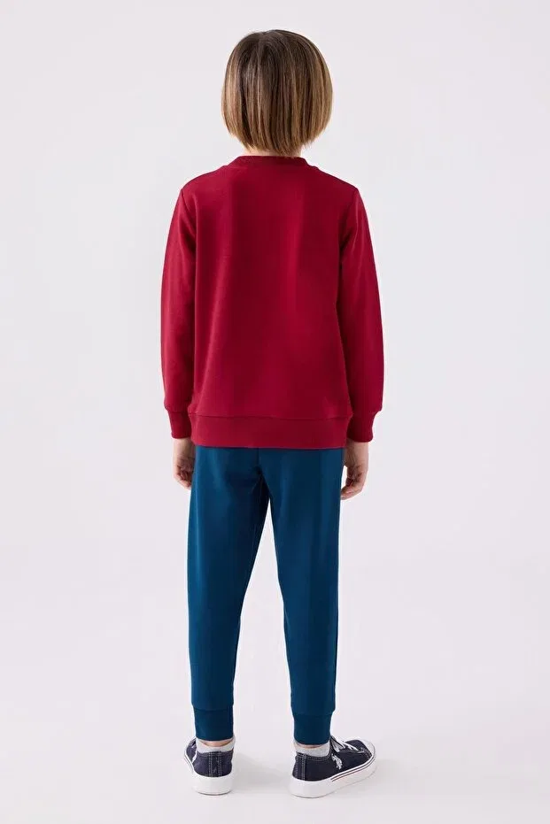 Детский комплект для мальчиков с принтом 3 Thread Raised Winter Boy's Suit U.S. Polo Assn., Burgundy — фото 4