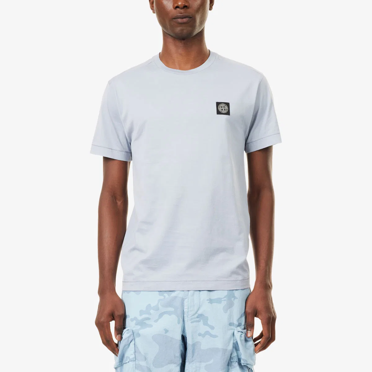 Хлопковая футболка с фирменной нашивкой Stone Island, серый — фото 3