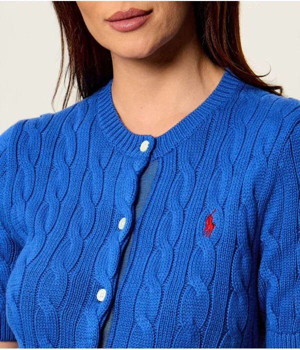 Женский кардиган хлопковый приталенного кроя Polo Ralph Lauren, синий — фото 4