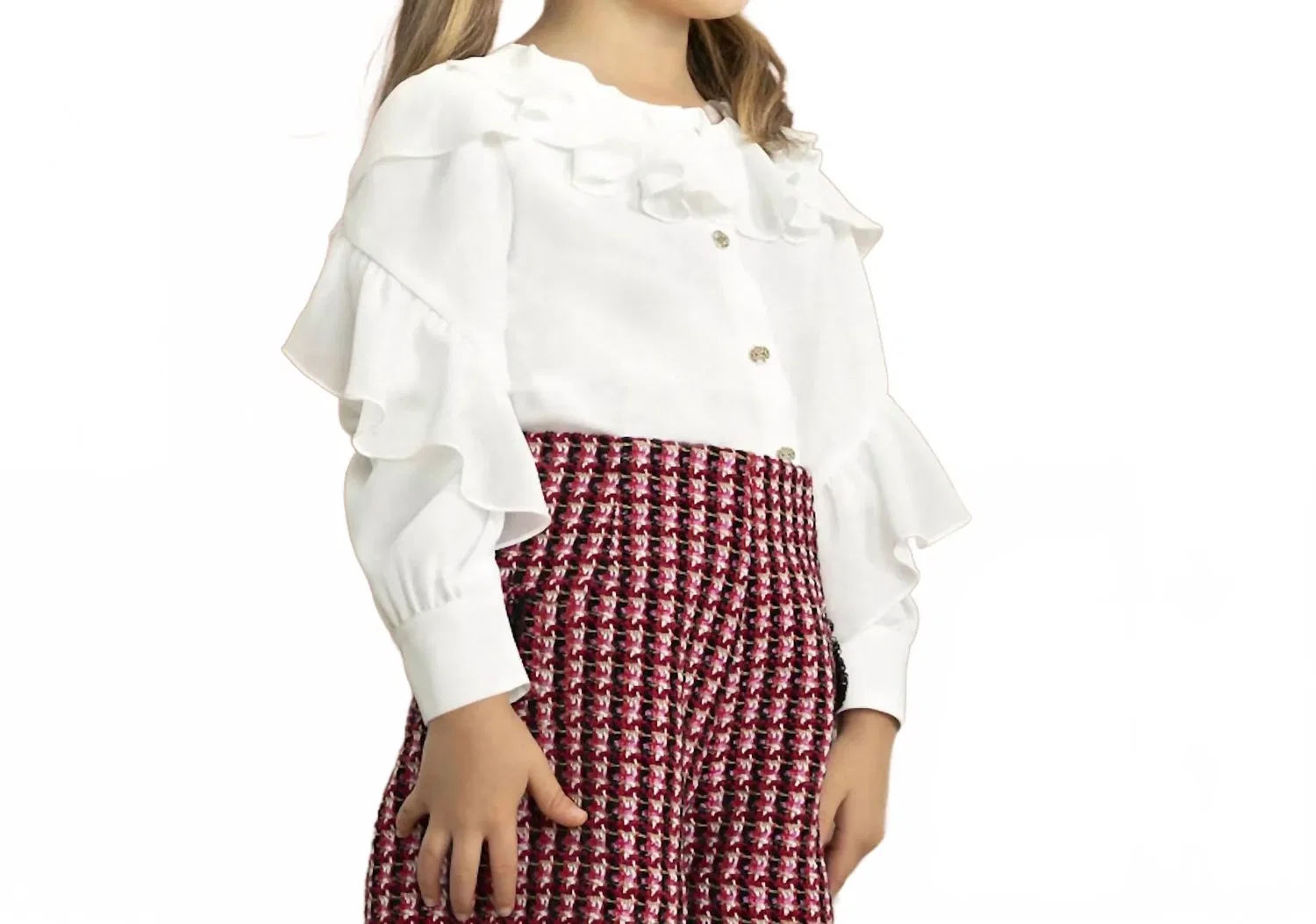 Детская блузка для девочек с длинным рукавом и рюшами Chiffon Ruffle Blouse Abel & Lula, White