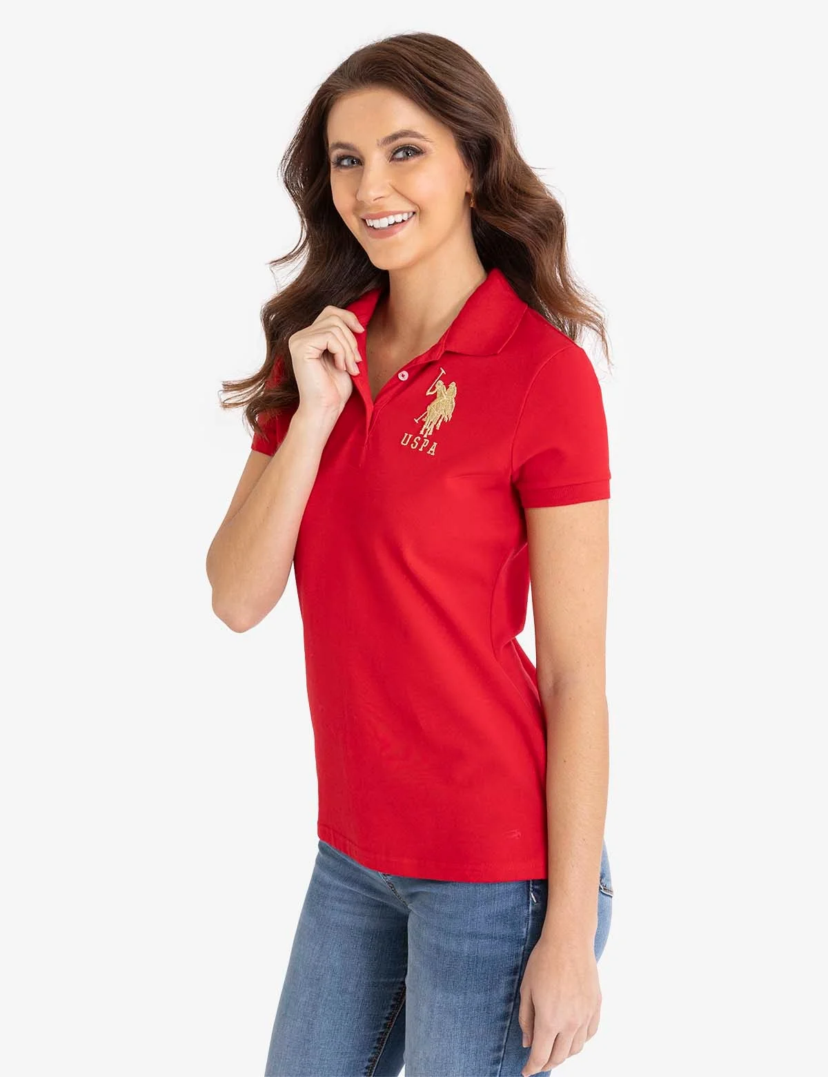 Женская футболка-поло U.S. Polo Assn. USPA Metallic Print, ярко-красный — фото 4