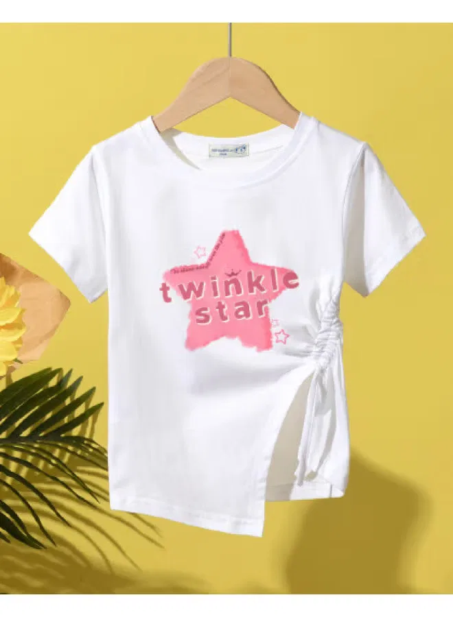 Футболка с коротким рукавом и асимметричным низом на кулиске для девочек Jeanswest, белая