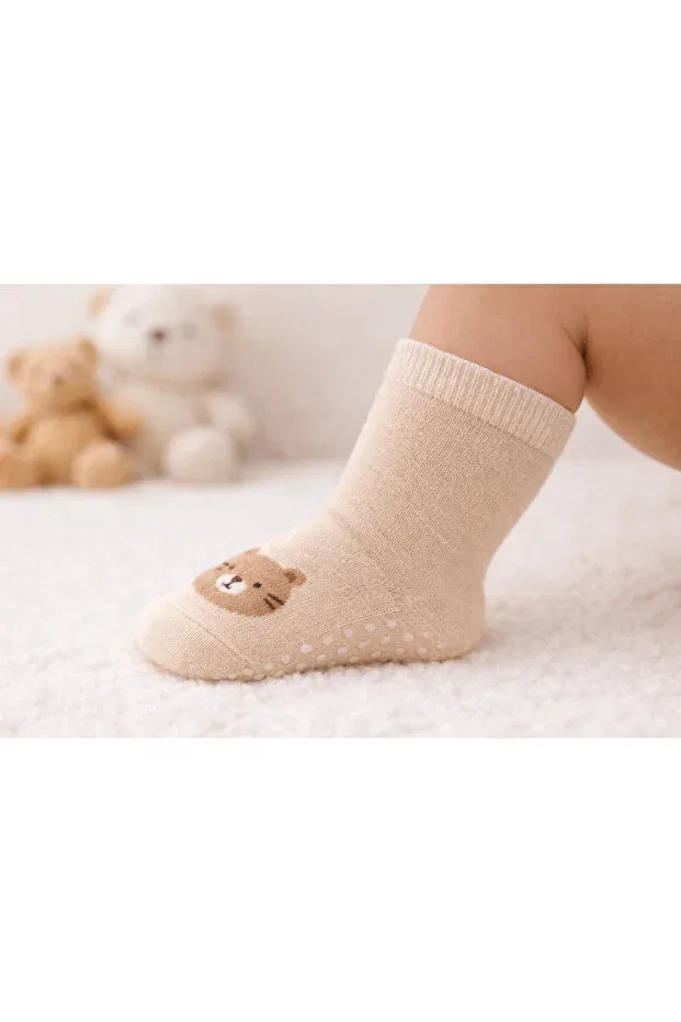 Детские носки для новорожденных с принтом Teddy Bear Pattern Solde Socks, Beige — фото 2