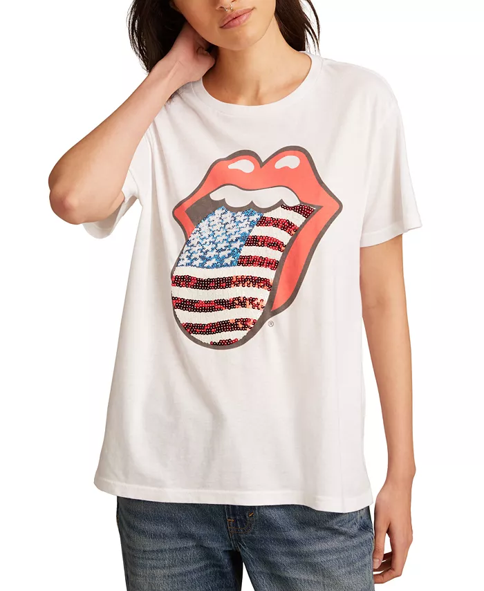 

Женская футболка оверсайз Rolling Stones American Flag Lucky Brand, белый