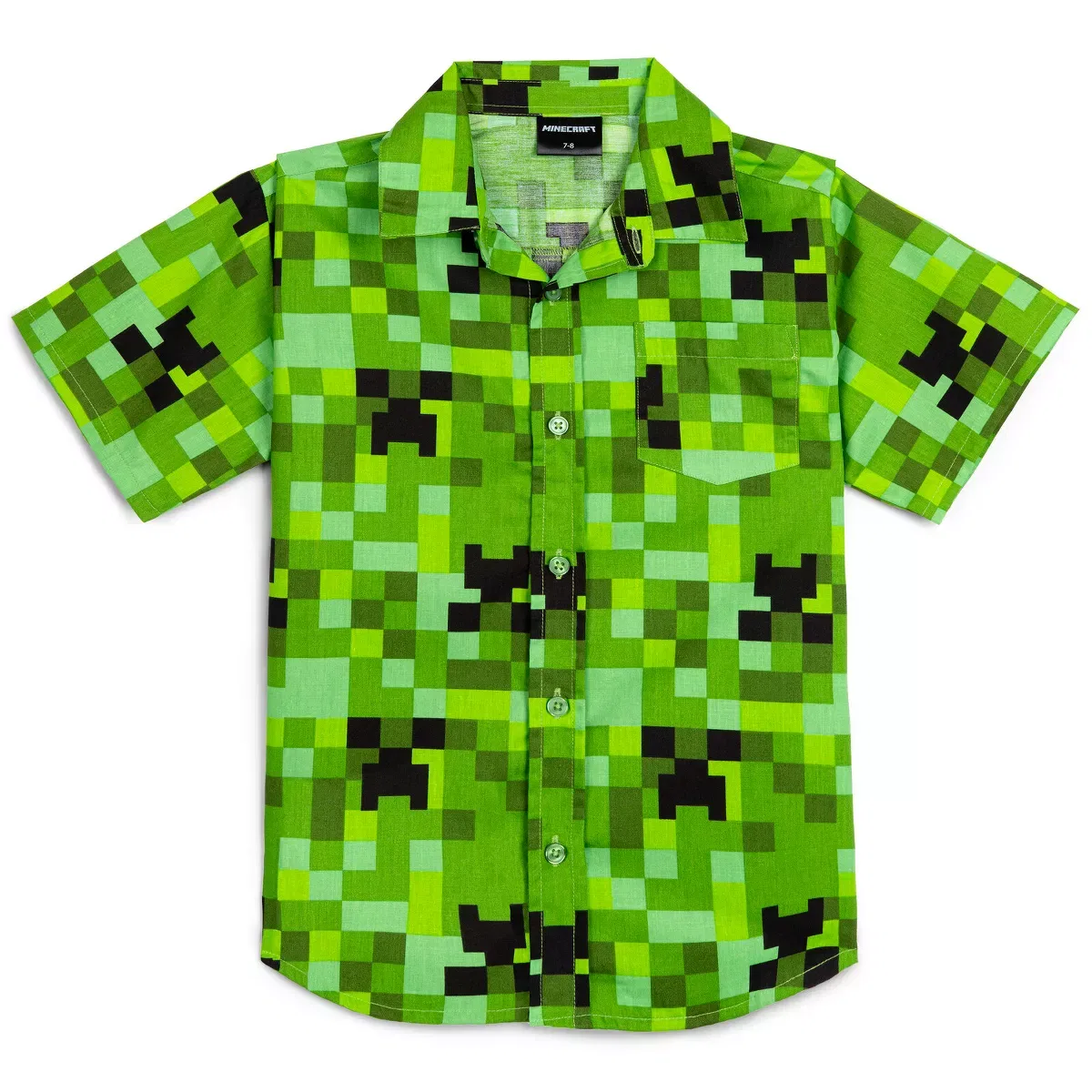 Детская рубашка с коротким рукавом с принтом Minecraft Creeper Button Down Dress Shirt Minecraft, Green
