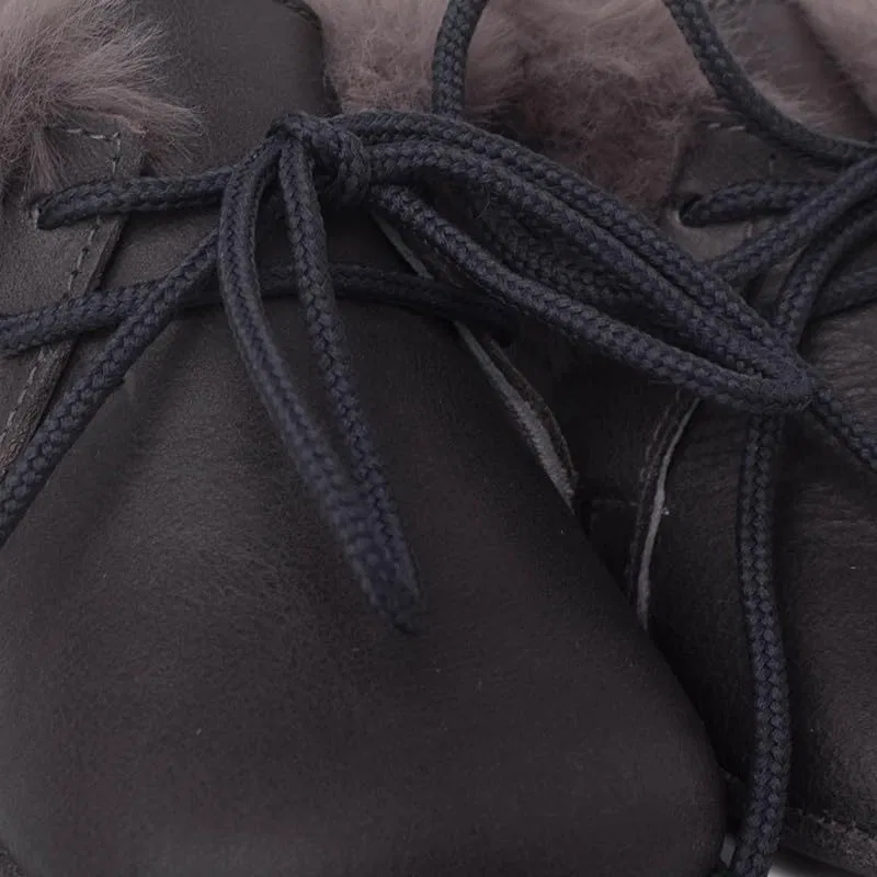 Детские ботинки на шнуровке с меховым воротником Pisamonas Lace-up Fur Collar Ankle Boots Pisamonas, Grey — фото 2