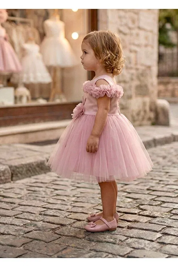 Детское платье для девочек с открытыми плечами Rose Detailed Miaras Baby, Rose Dried — фото 4