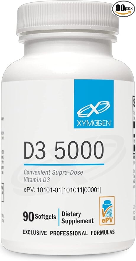 

XYMOGEN D3 5000 — биодоступный витамин D3 5000 МЕ (125 мкг) —90 желатиновых мягких таблеток