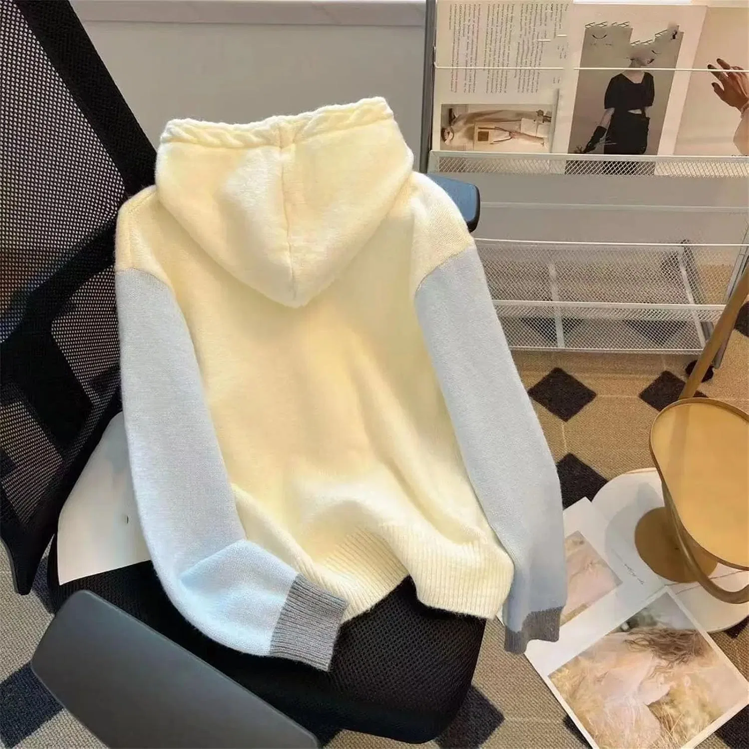Женский капюшонный кардиган свободного кроя с длинным рукавом, Vintage, абрикосовый — фото 3