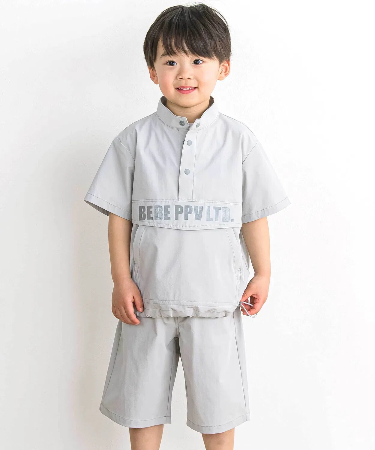 Детский комплект для мальчика из тафты с анораком и шортами BeBe Petits Pois Vert, Grey