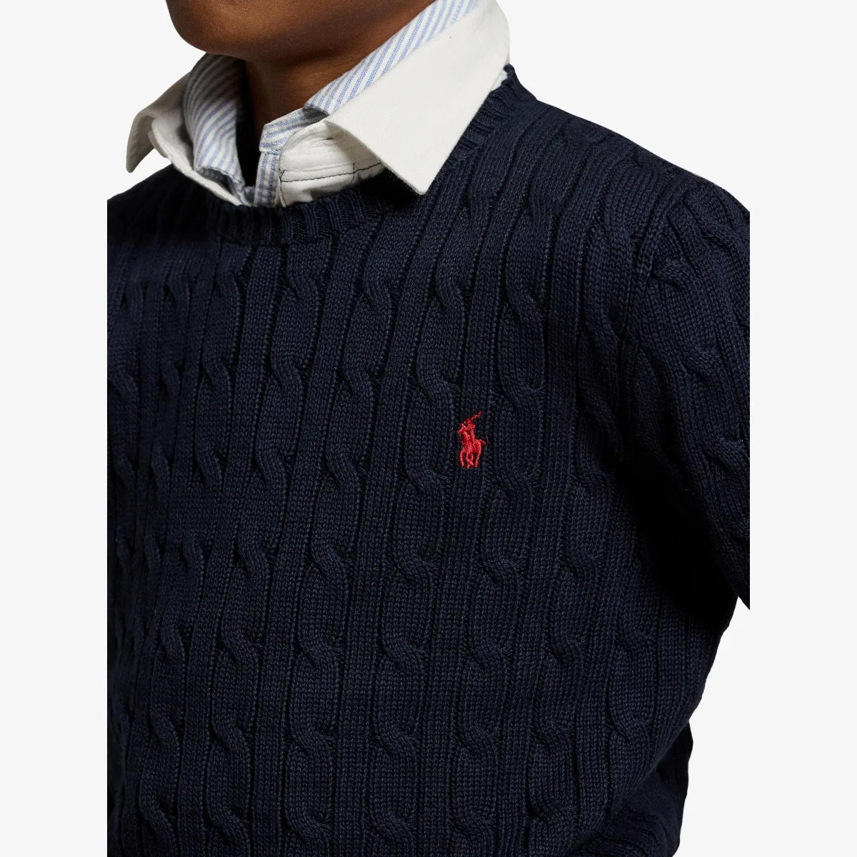 Детский хлопковый джемпер-поло с косами и изображением пони Polo Ralph Lauren, темно-синий — фото 4
