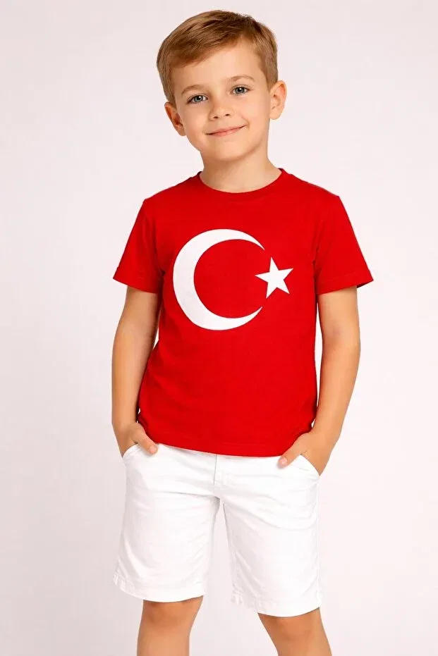 Детская футболка с принтом Crescent Star Turkish Flag Bebexo Kids, Red — фото 3