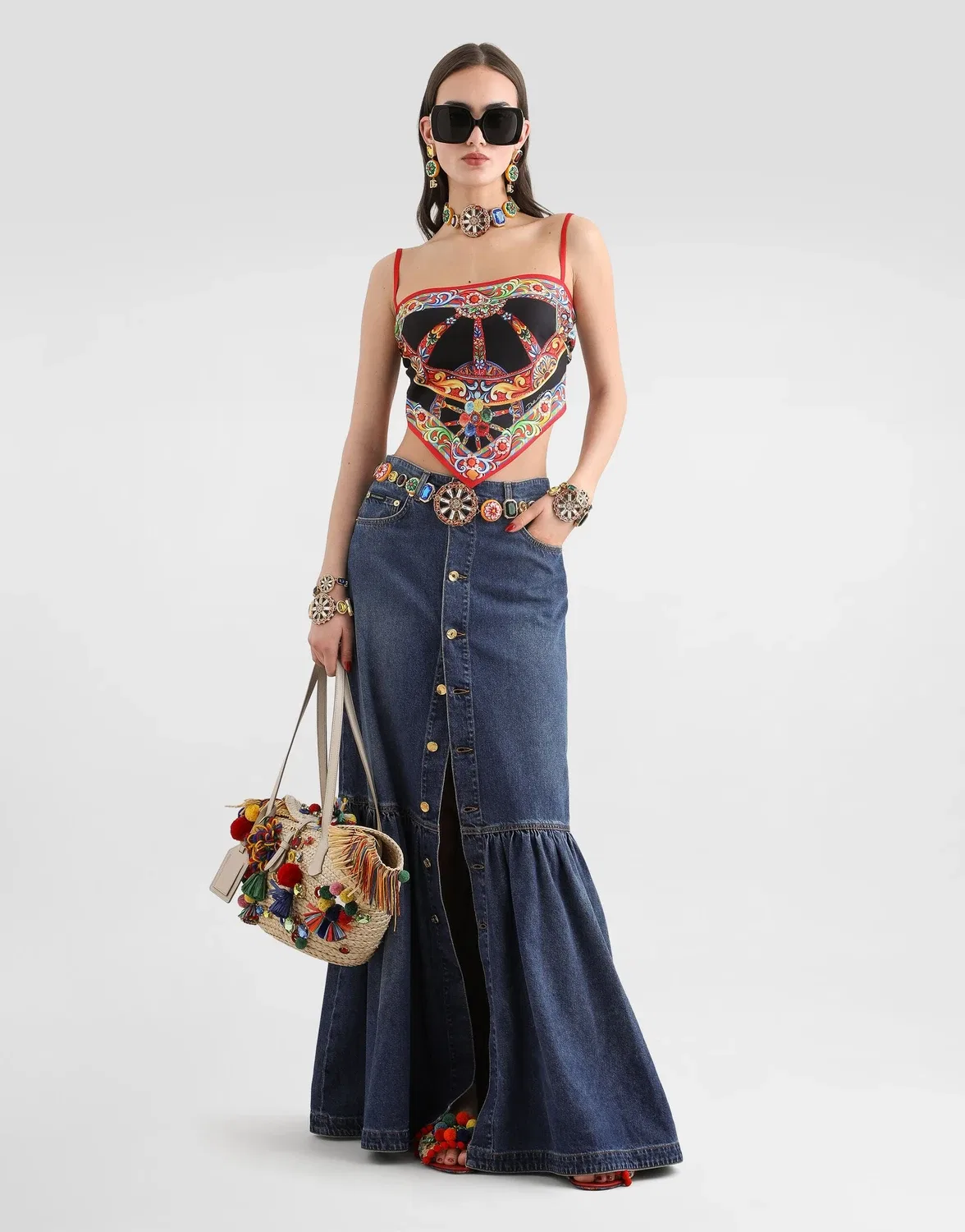 Длинная джинсовая юбка DOLCE & GABBANA, бежевый — фото 2