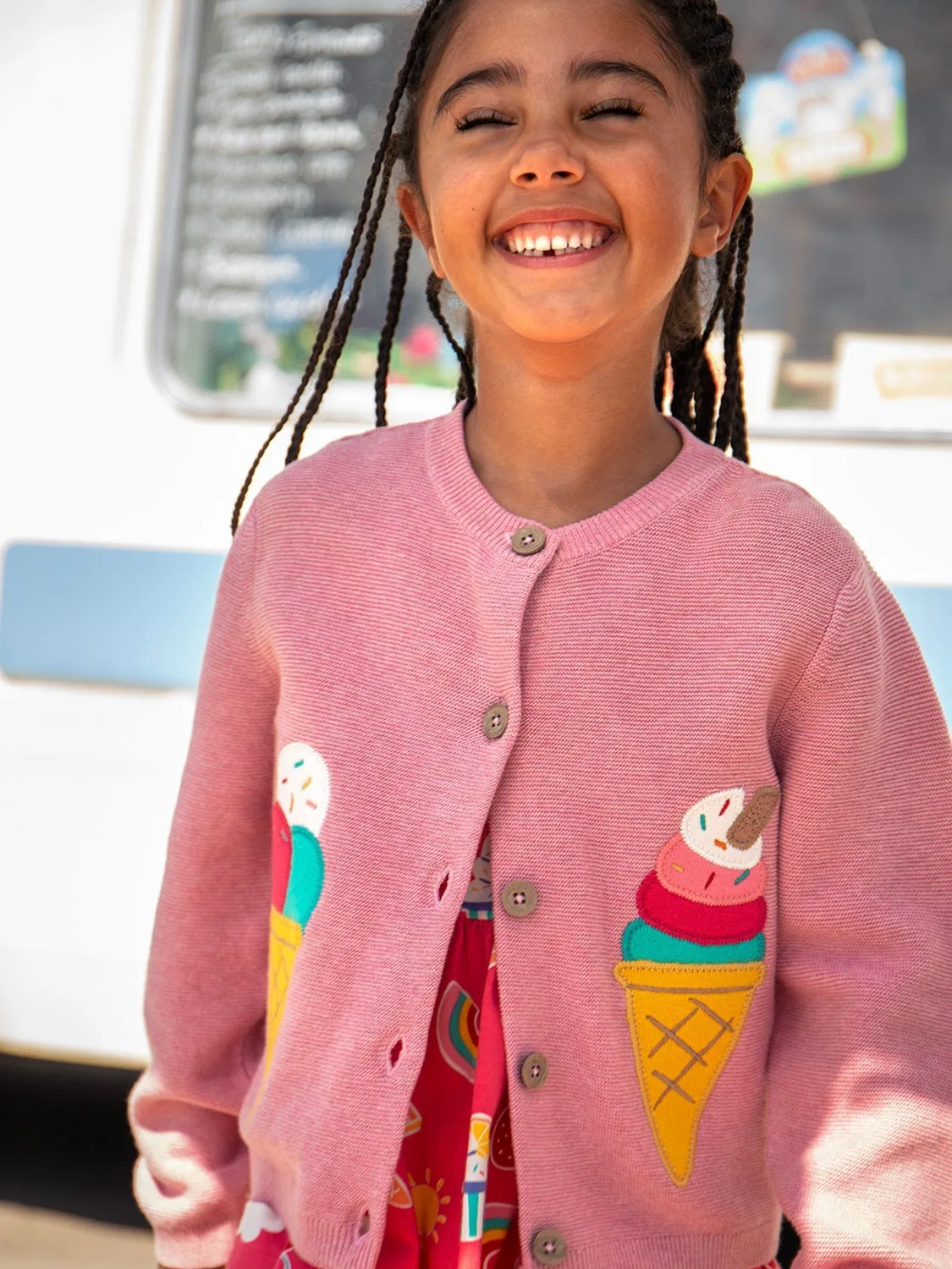 Кардиган вязаный с аппликацией Rosa Frugi, розовый — фото 4
