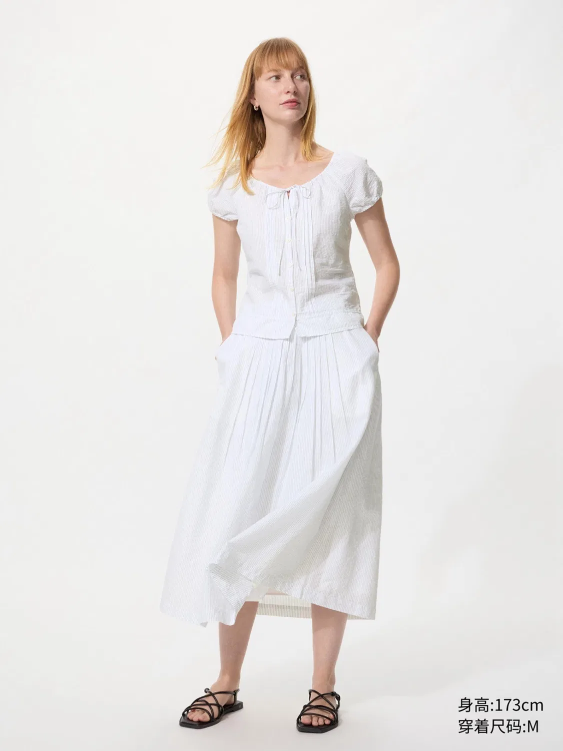 Блузка с коротким рукавом из смесового льна Uniqlo, черный — фото 2