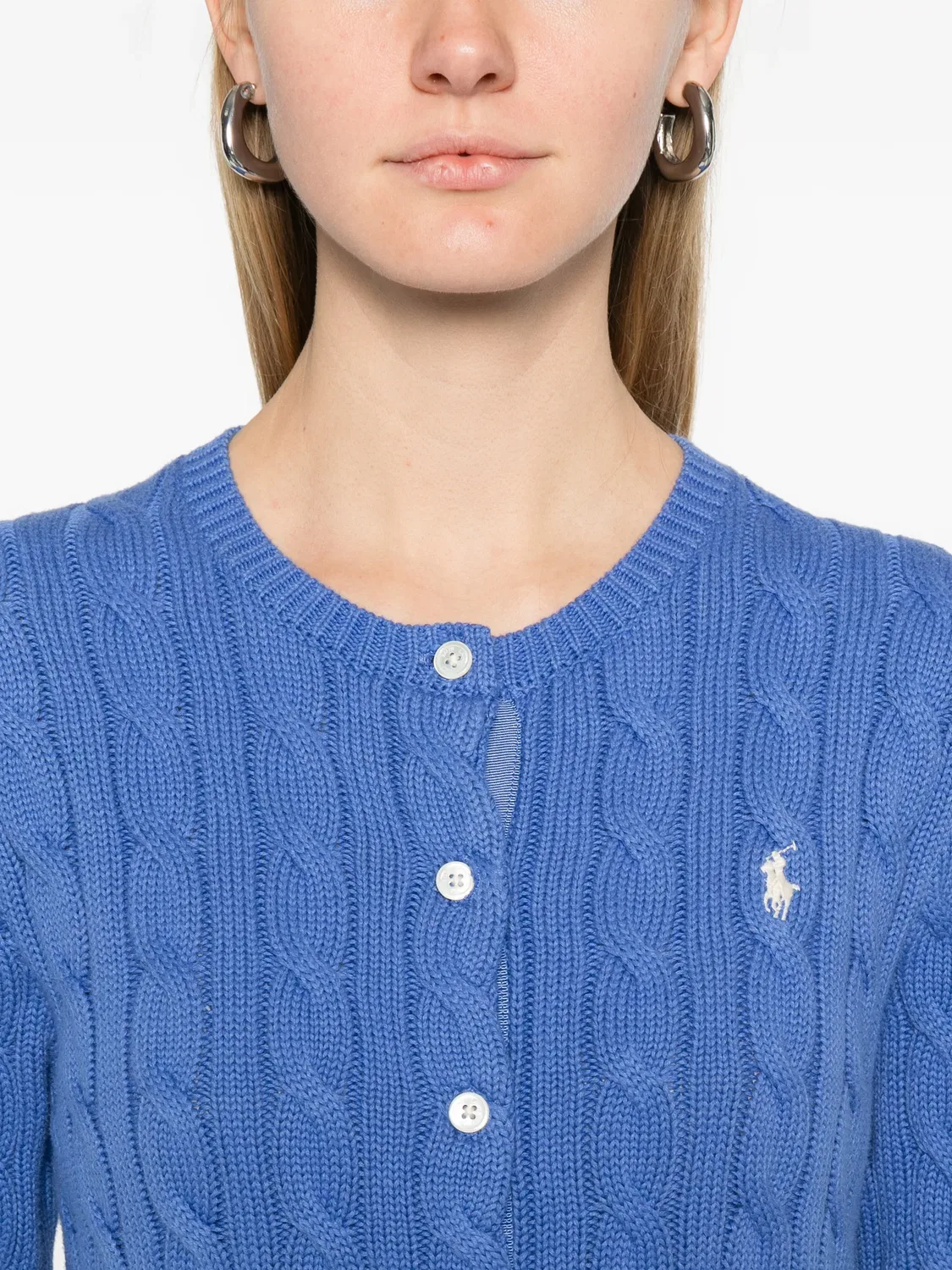 Кардиган с кабельной вязкой и пуговицами Polo Ralph Lauren, синий — фото 2