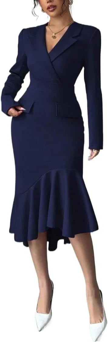 Женское платье миди с асимметричным подолом, Royal Blue