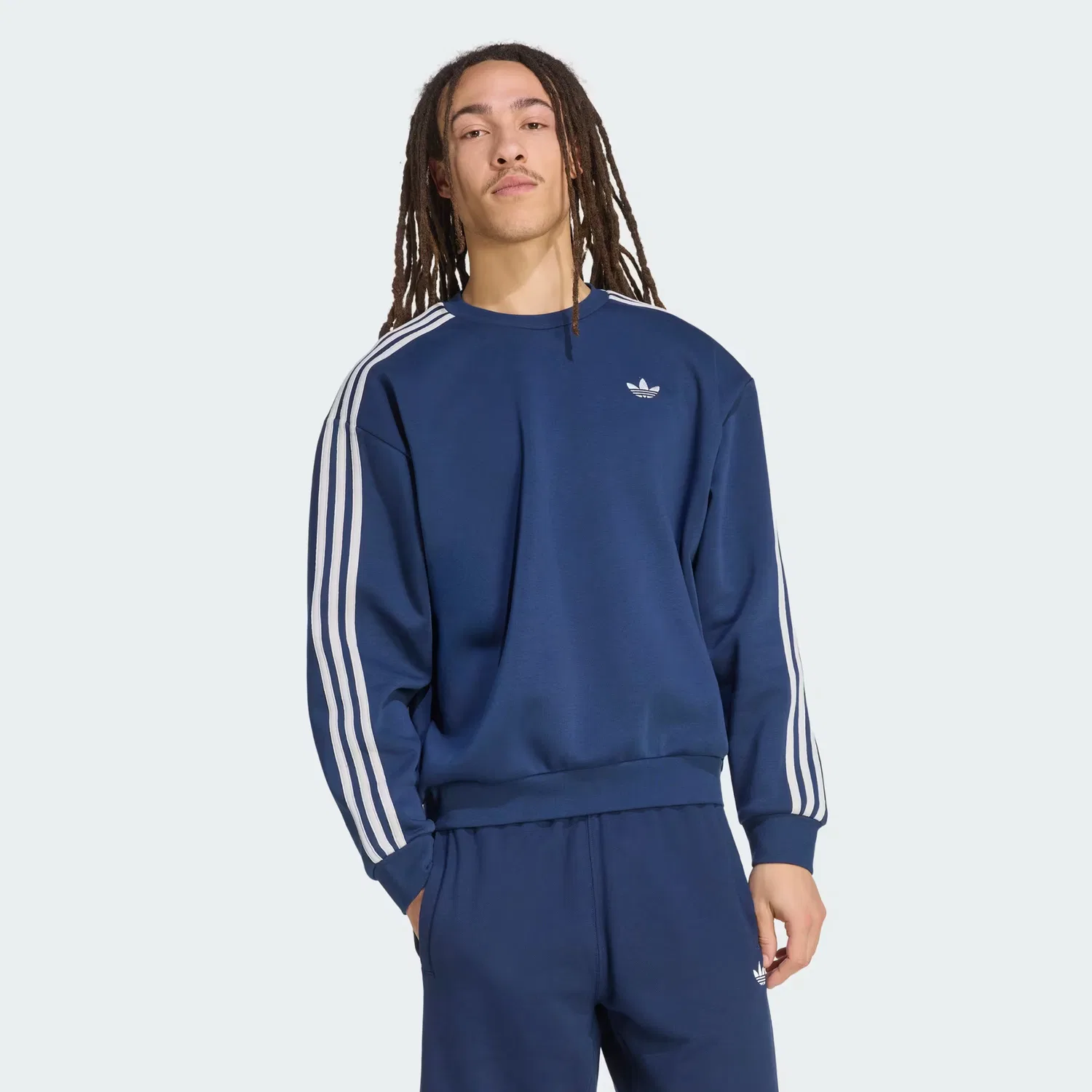 Мужской свитшот оверсайз с круглым вырезом Adicolor 3-Stripes Oversized Crewneck Adidas Originals, темно-синий/серый