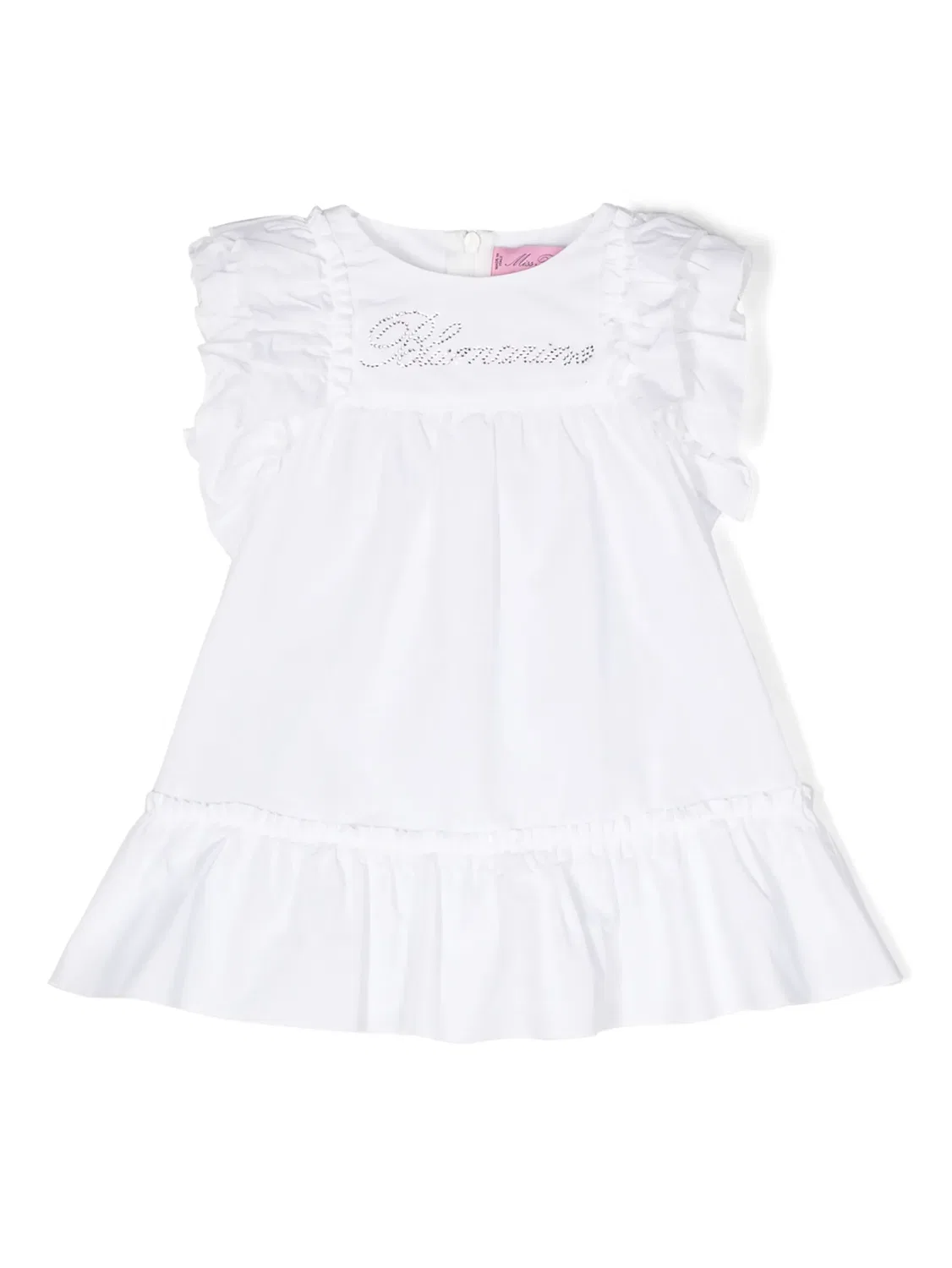 Платье из хлопка с логотипом из страз Miss Blumarine, белый