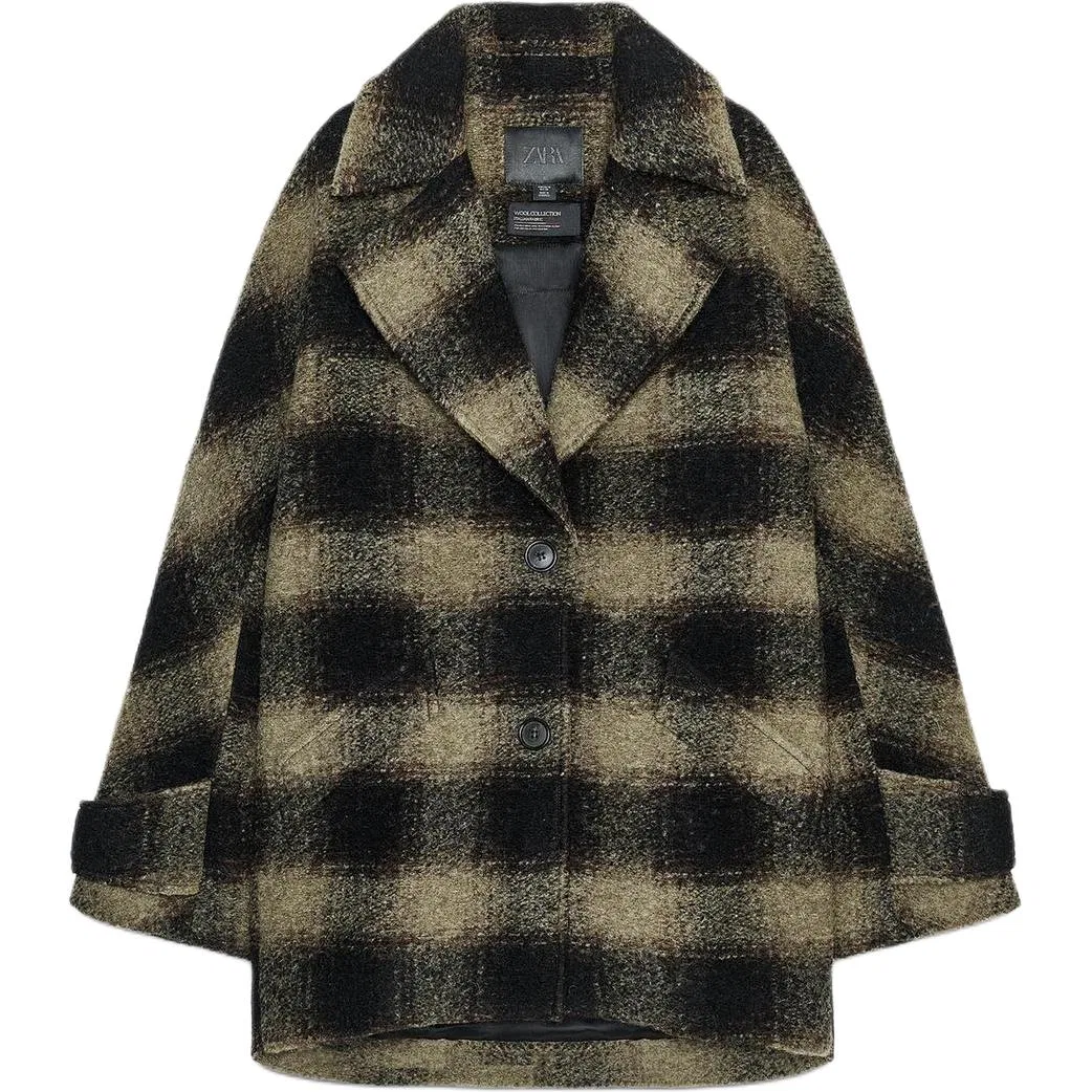 Женское пальто с лацканами Black/Green ZARA