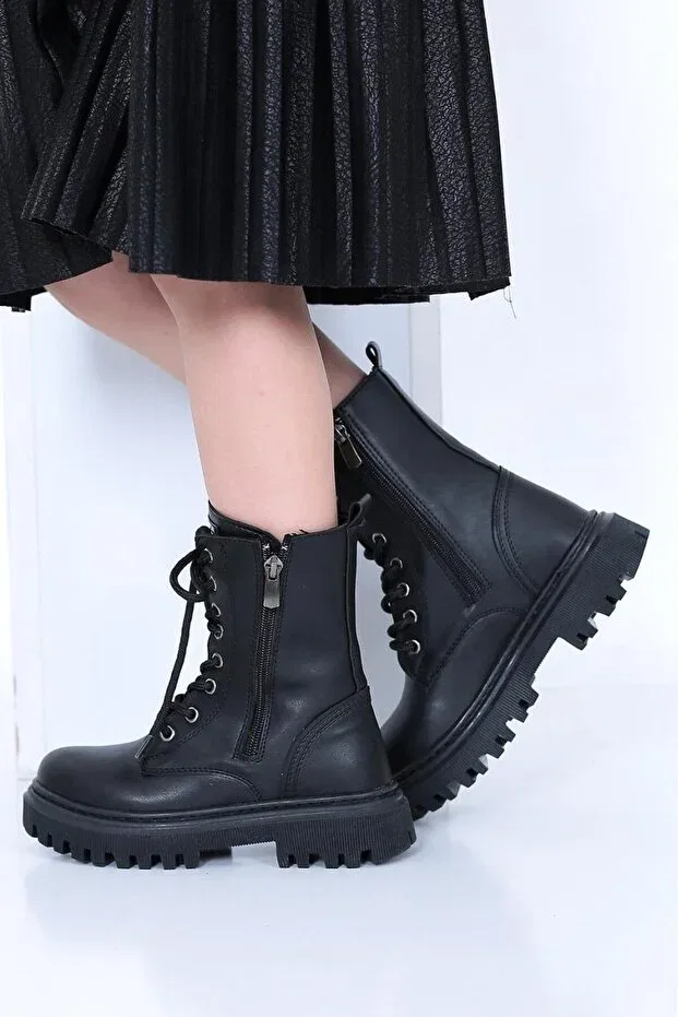 Детские ботинки для девочек на шнуровке Lady Classy, Black — фото 3