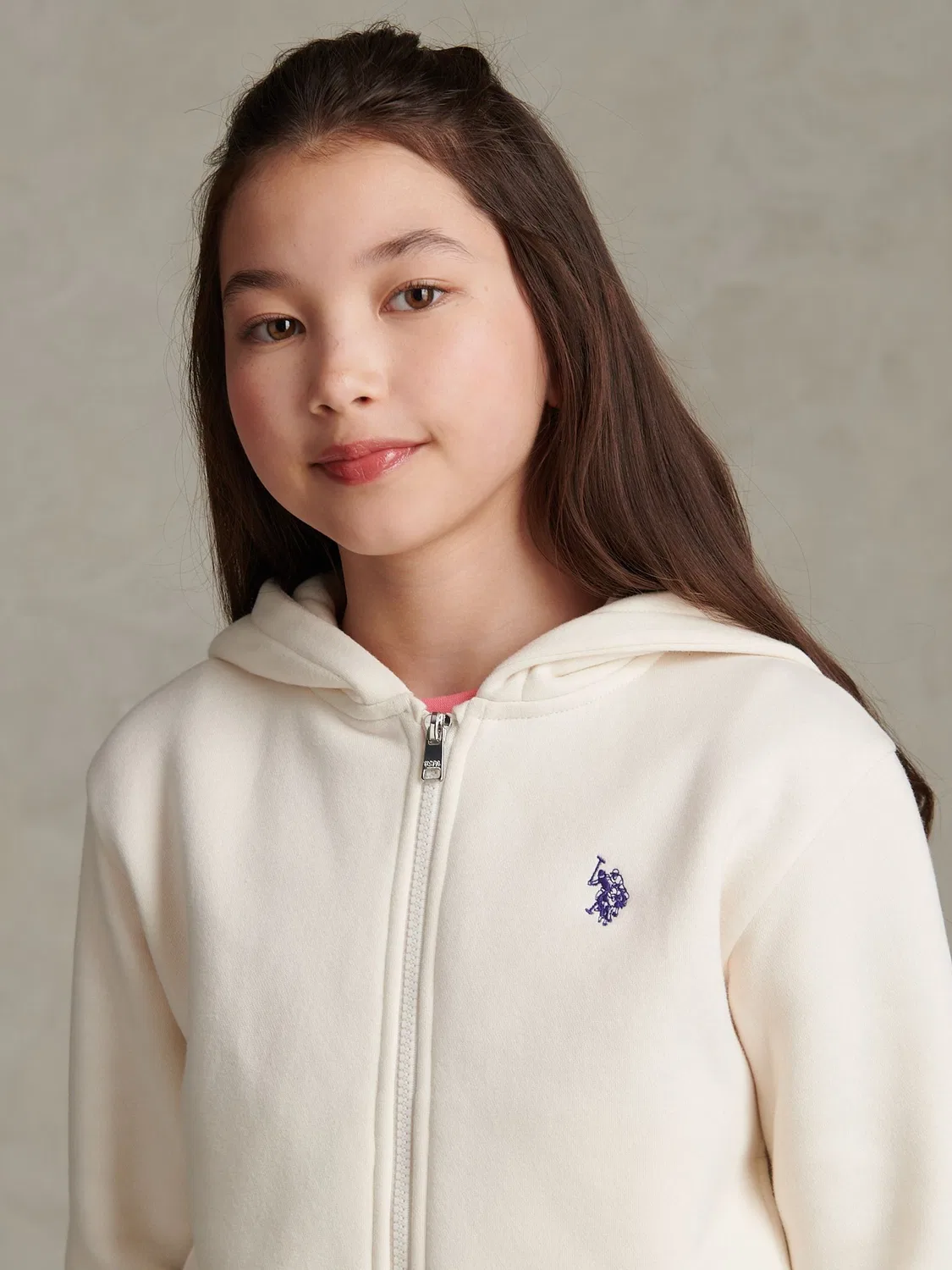 Худи на молнии U.S. Polo Assn DHM Logo, кремовый — фото 2