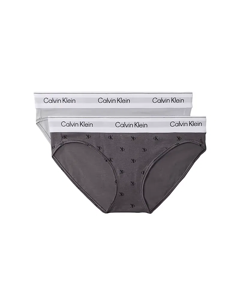 Трусики-бикини Calvin Klein Icon из хлопка и модала, комплект из 2 штук, темно-серый с принтом/светло-серый