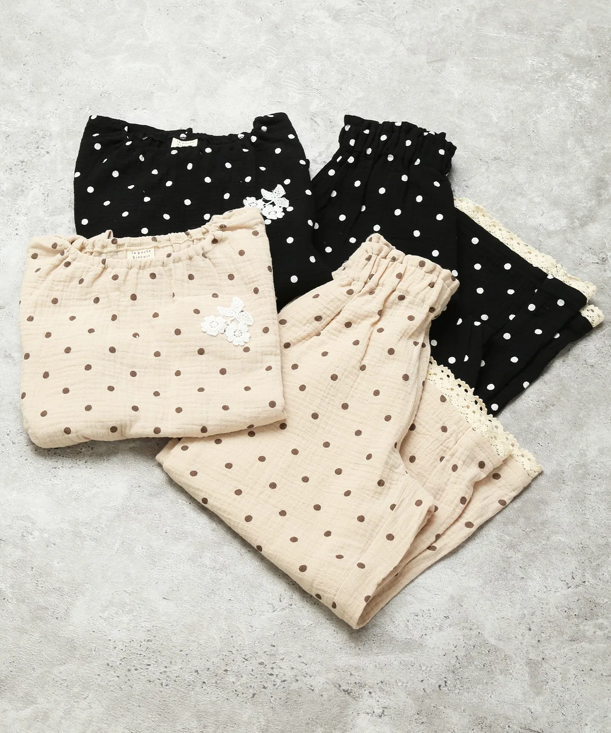 Детские широкие брюки с кружевом по низу, модель Dot, la poche biscuit, Black — фото 3