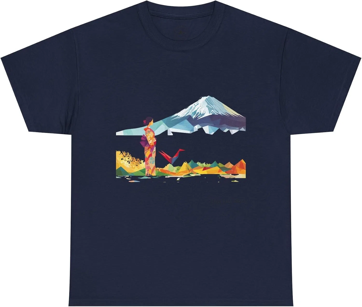 Футболка с журавлем и Фудзи, unisex, хлопок, Navy