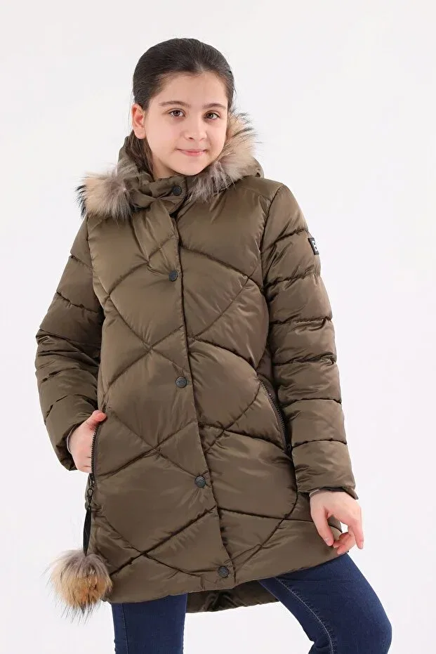 Детское пальто для девочек с длинным рукавом Benitto Kids, Khaki — фото 3