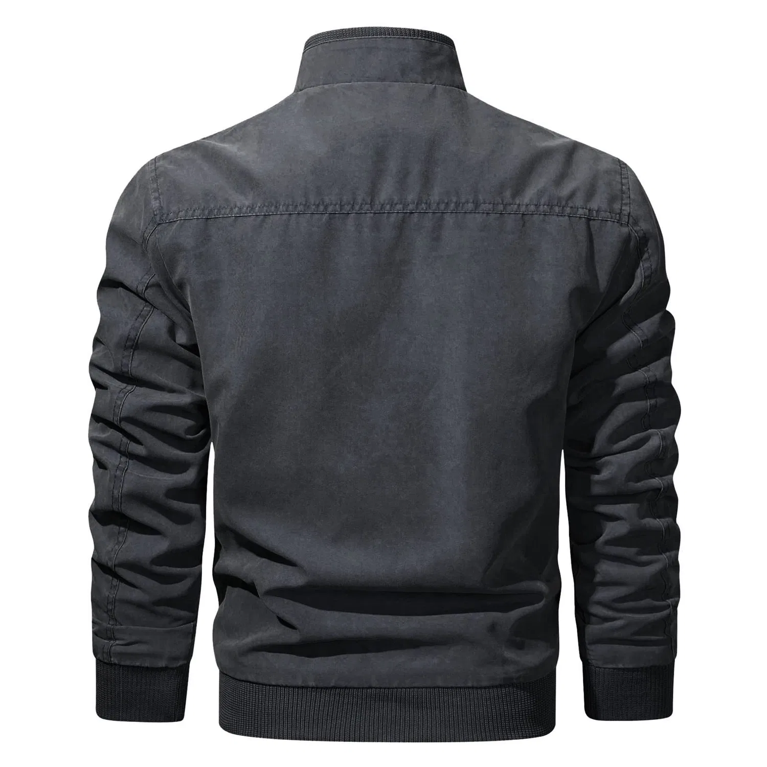 Мужская куртка из экокожи с воротником-стойкой Retro Winter Jacket, zzzz03-black — фото 2