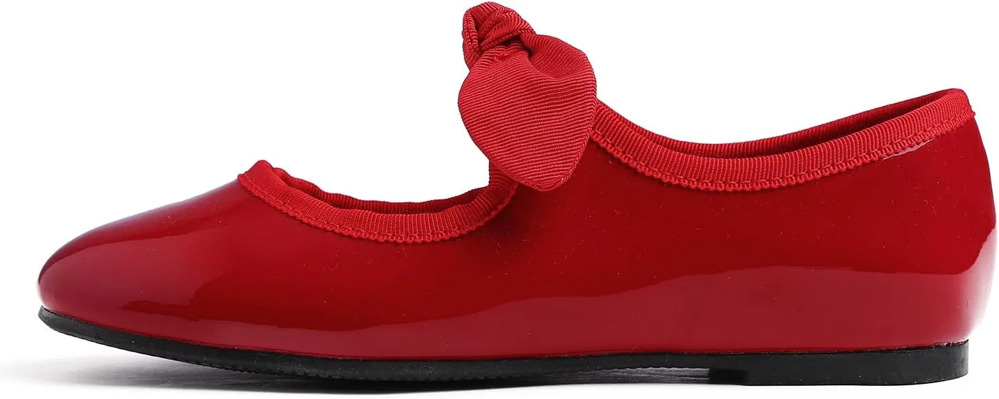 Детские туфли для девочек с пряжкой FEVERSOLE, Patent Bow Elastic Maryjane Red — фото 4