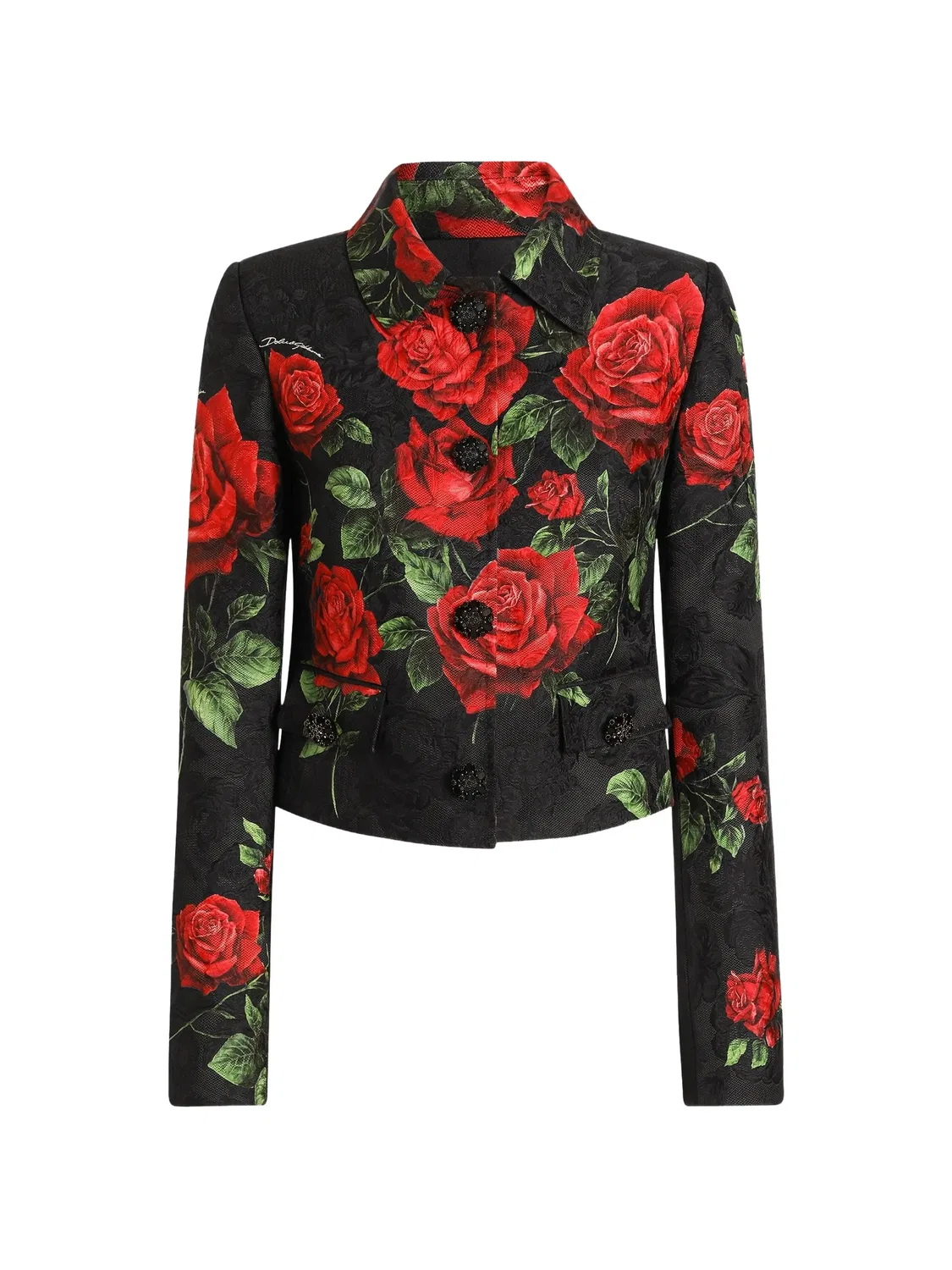 Парчовый жакет с цветочным принтом Dolce & Gabbana, черный