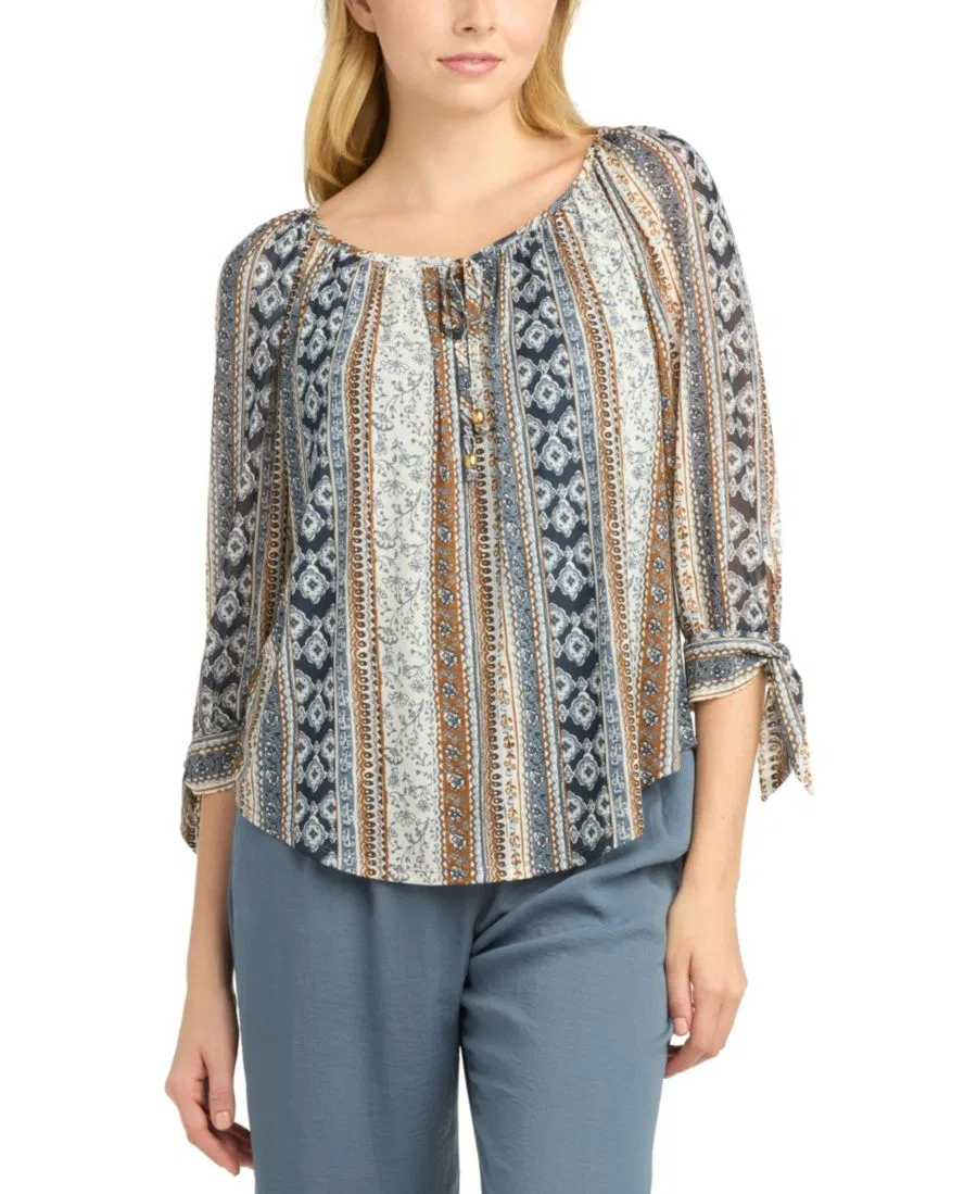 Блуза-крестьянка с принтом, Juniors' Printed Mesh Peasant Top BCX, Pat D