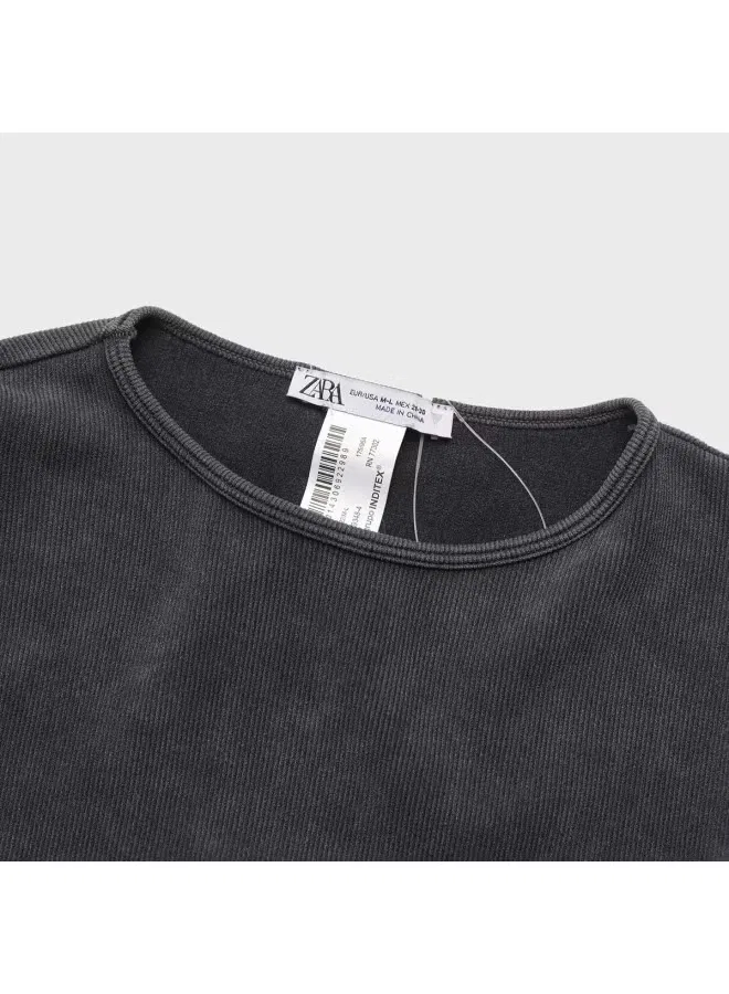 Футболка облегающая с длинным рукавом Zara, темно-серый — фото 4