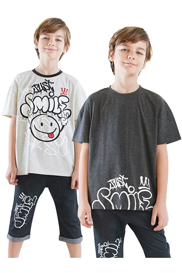Детский комплект футболок для мальчиков с принтом Just smile Denokids, Black