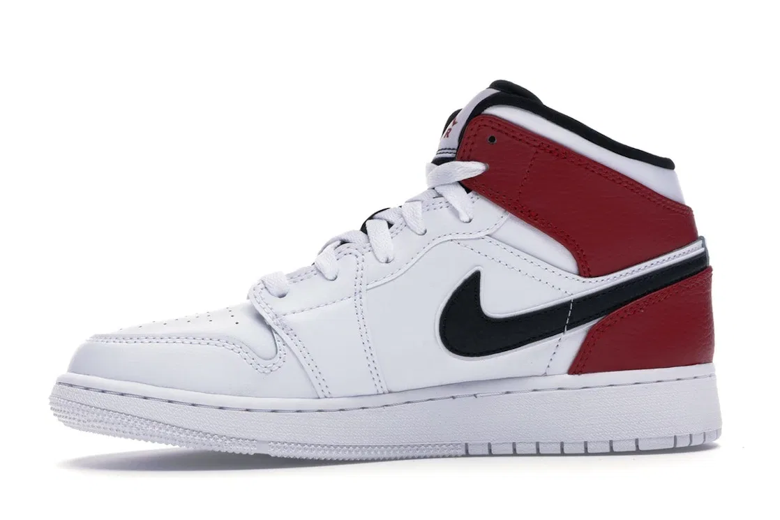Детские кроссовки с высоким верхом Jordan 1 Mid, White/Black-Gym Red — фото 3