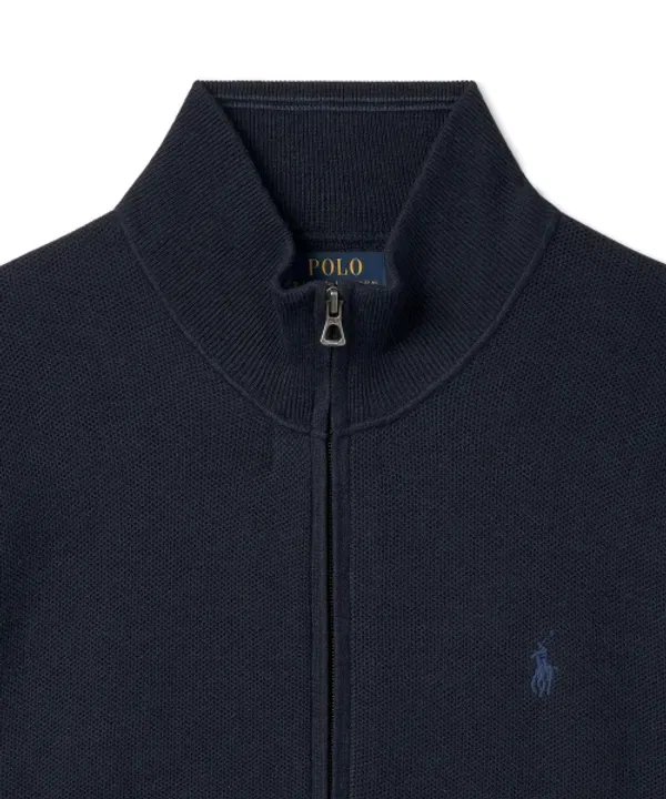 Свитер с полной застежкой-молнией из хлопка, Polo Ralph Lauren, темно-синий — фото 3