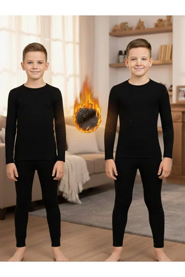 Детское термобелье для мальчиков хлопковое комплект Yalçınoğlu Kids, Black
